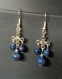 Boucles d'oreilles argentées perles bleues nuances violettes 
