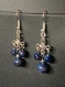 Boucles d'oreilles argentées perles bleues nuances violettes 
