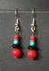 Boucles d'oreilles perles rouges, turquoises et noires 