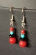 Boucles d'oreilles perles rouges, turquoises et noires 