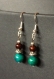 Boucles d'oreilles perles bleues/vertes, brunes et métal argenté 