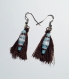 Boucles d'oreilles pompons bruns avec perles papier bleues turquoise/ brunes 