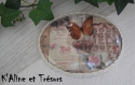 Cadre ovale ancien à verre bombé relooké papillon sticker 3d et dentelle / port gratuit 