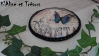 Cadre ovale ancien bombé relooké papillon sticker 3d et dentelle / port gratuit 