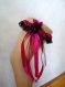 Jarretière dentelle noir / fushia , fleur accessoire mariage 