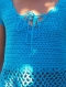Top en crochet bleu à col v, top à lacets manches courtes, tee-shirt fille à lacets sur le devant 