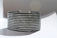 Bracelet manchette motif rayures noir et christal en perles de rocaille miyuki 11/0 