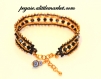 Bracelet manchette herringbone perles de rocaille miyuki 11/0 noires et plaqueés or avec toupies swarovski jet hematite fermoir 