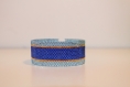 Bracelet manchette or et bleu tissage peyote en perles de rocaille miyuki 11/0 