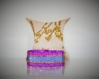 Bracelet manchette or mauve et violet tissage peyote fermoir chainette ajustable dorée 