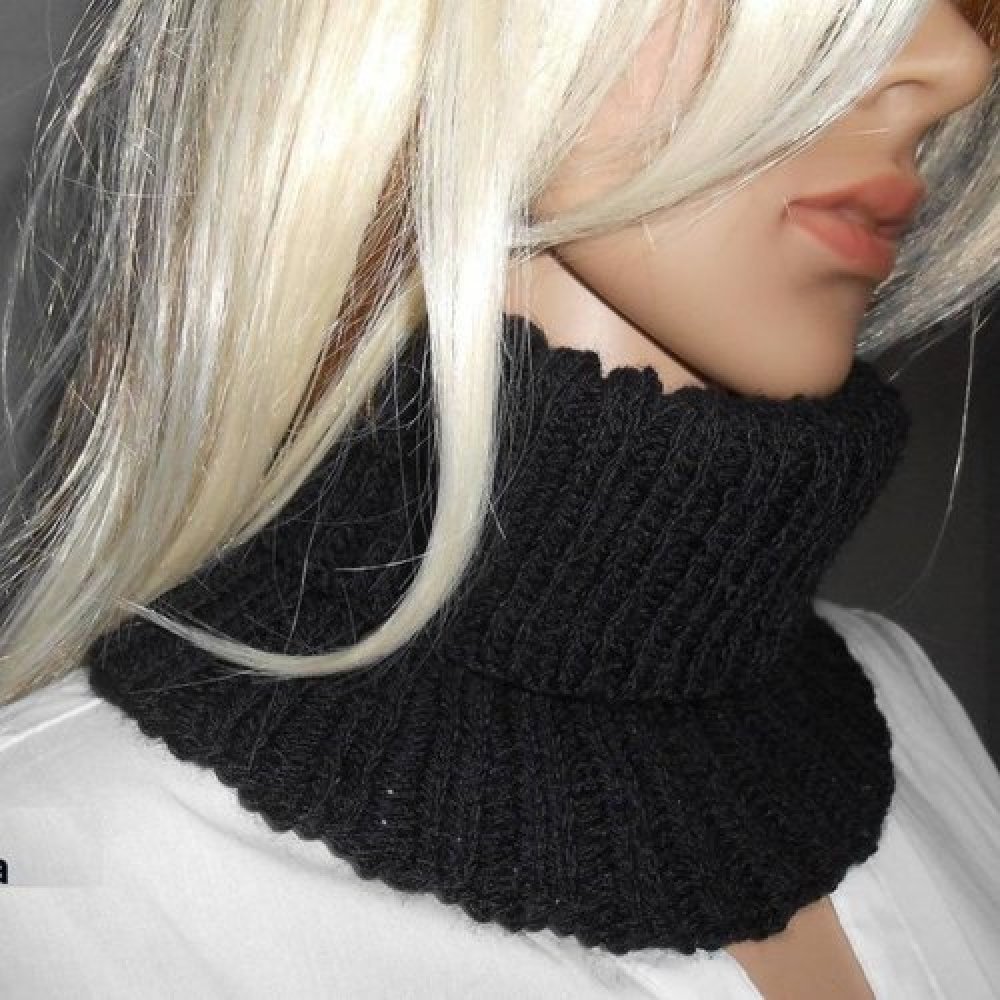 Snood tricot laine, cache cou femme noir : accessoires-femme par runlet