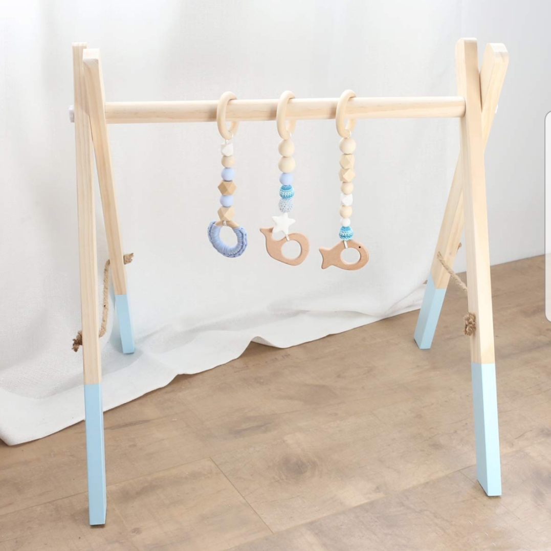 Portique d'activitÉs d'Éveil pour bÉbÉ / babygym en bois bleu : accessoires- bebe par boutiqueduciel
