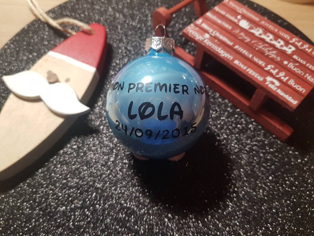 Boule de noel mon premier noel bleu pour la famille enfant decoration