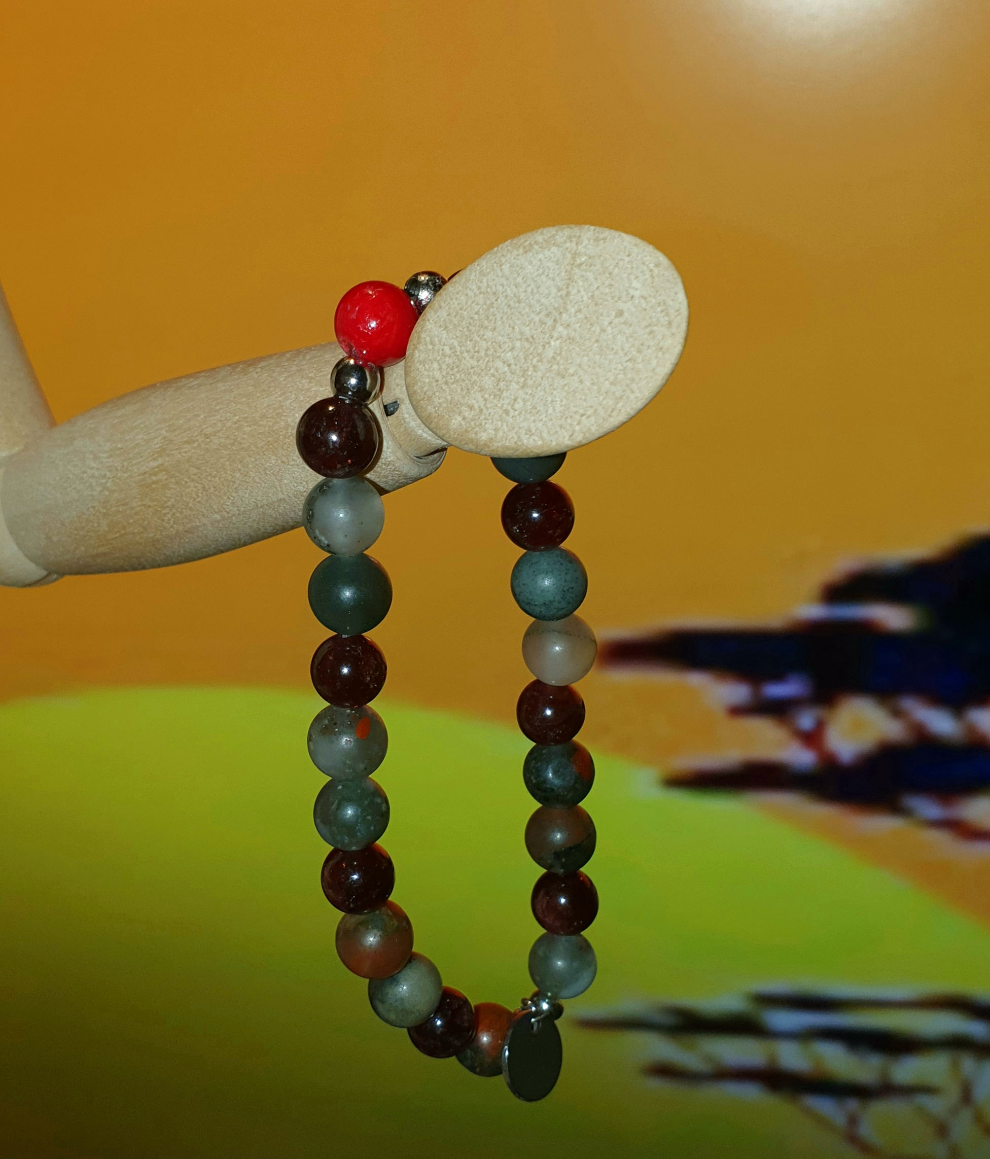 Bracelet en perles naturelles 6 mm : pierre de sang (jaspe