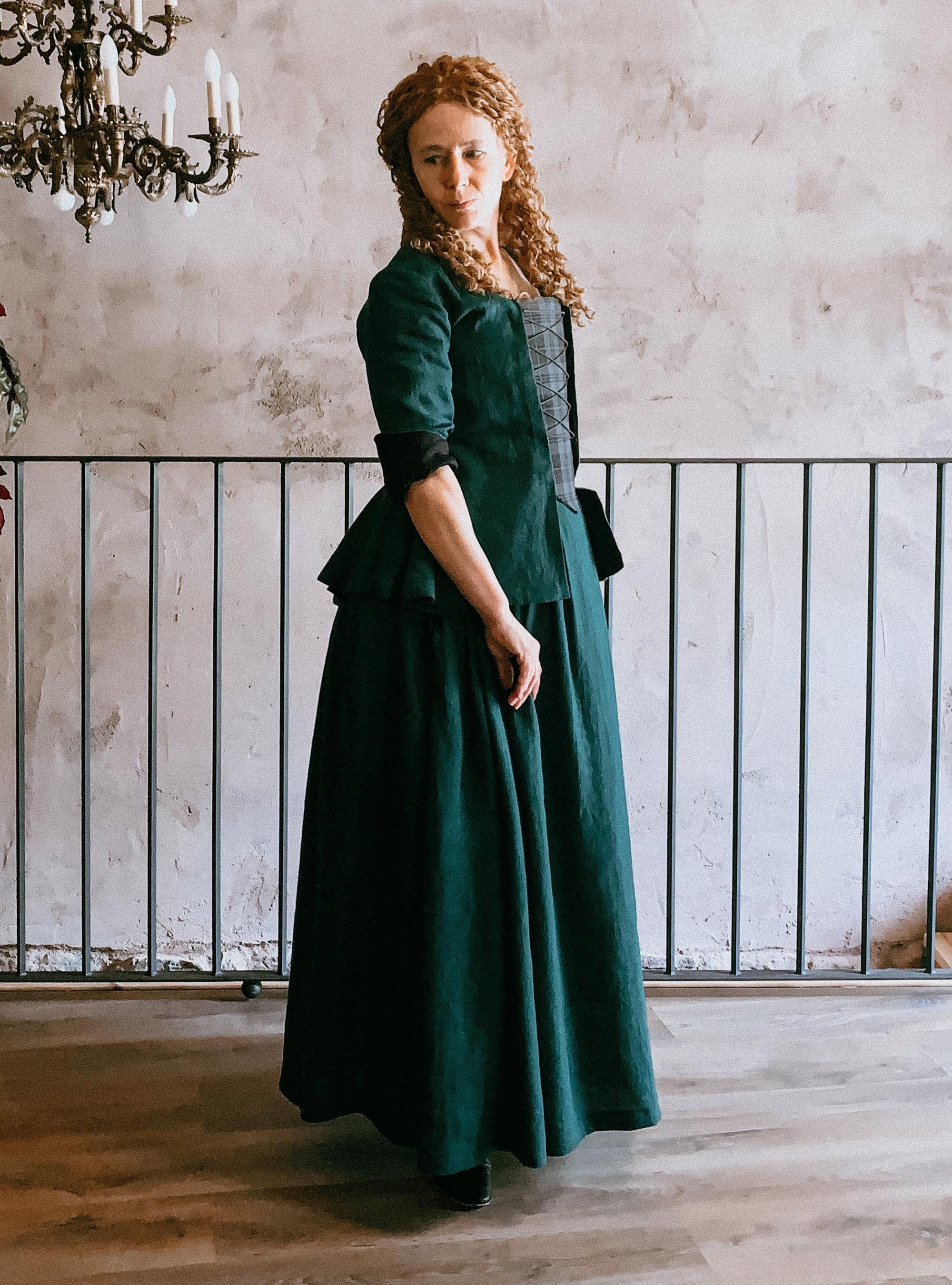 green emerald velvet dress Historically Inspired Tartan Plaid Tiered Dress in Olive Green – Yore Finery main image 1