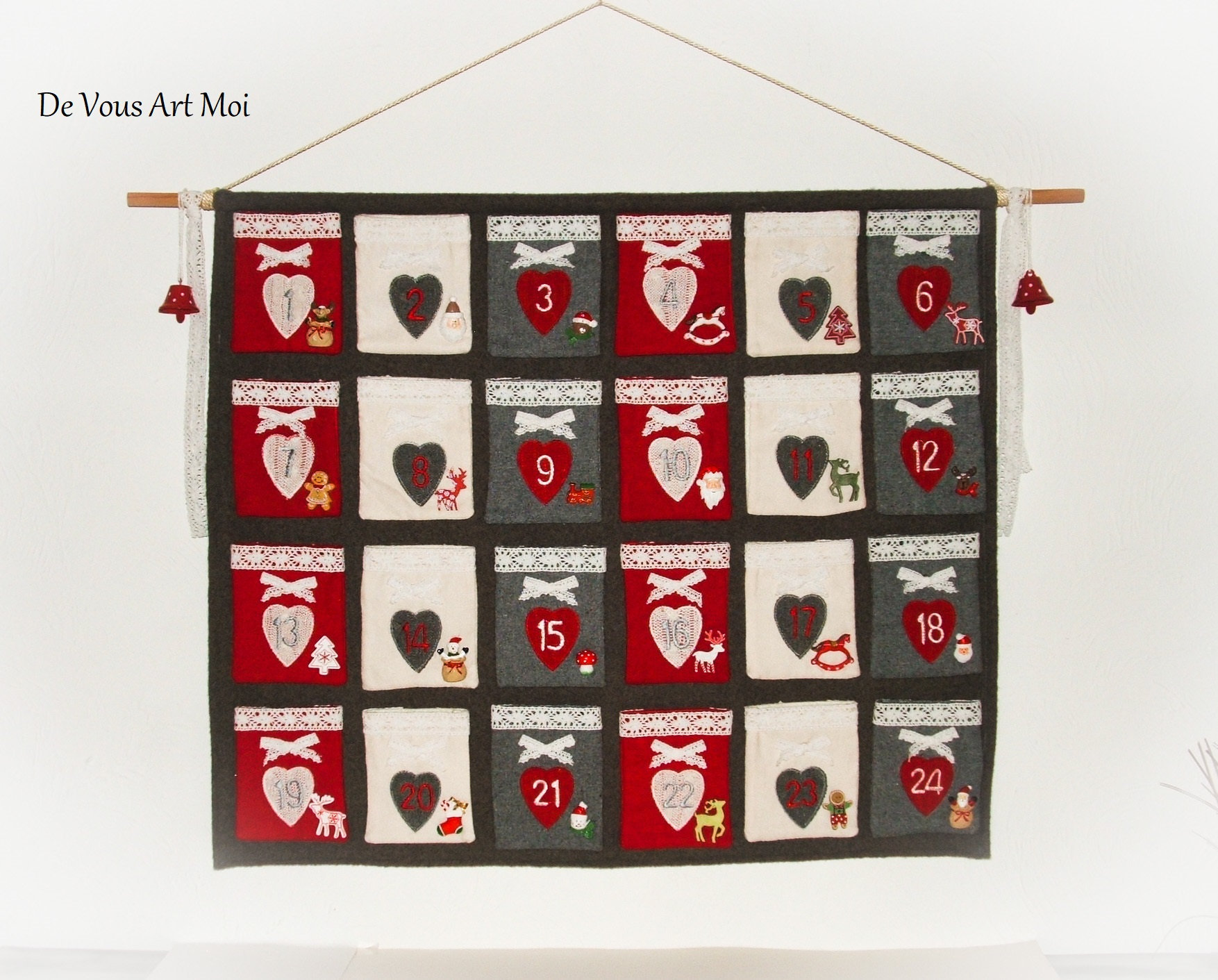 Calendrier de l'avent noël,calendrier avent pochette tissus,fait main