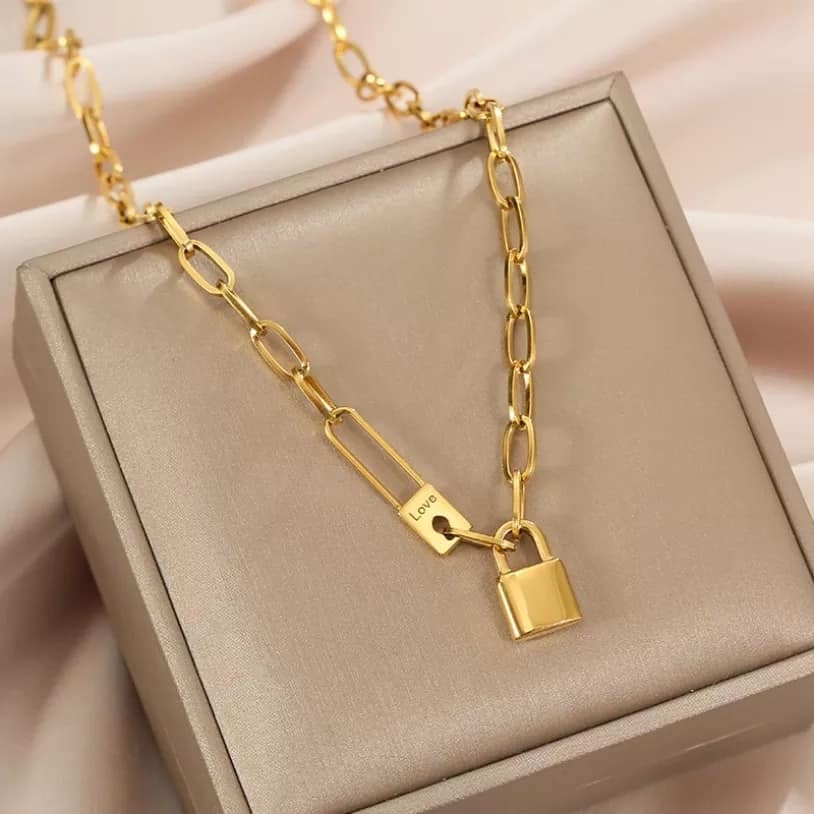 Collier Cadenas Coeur Or rose acier inoxydable - Budget Beauté