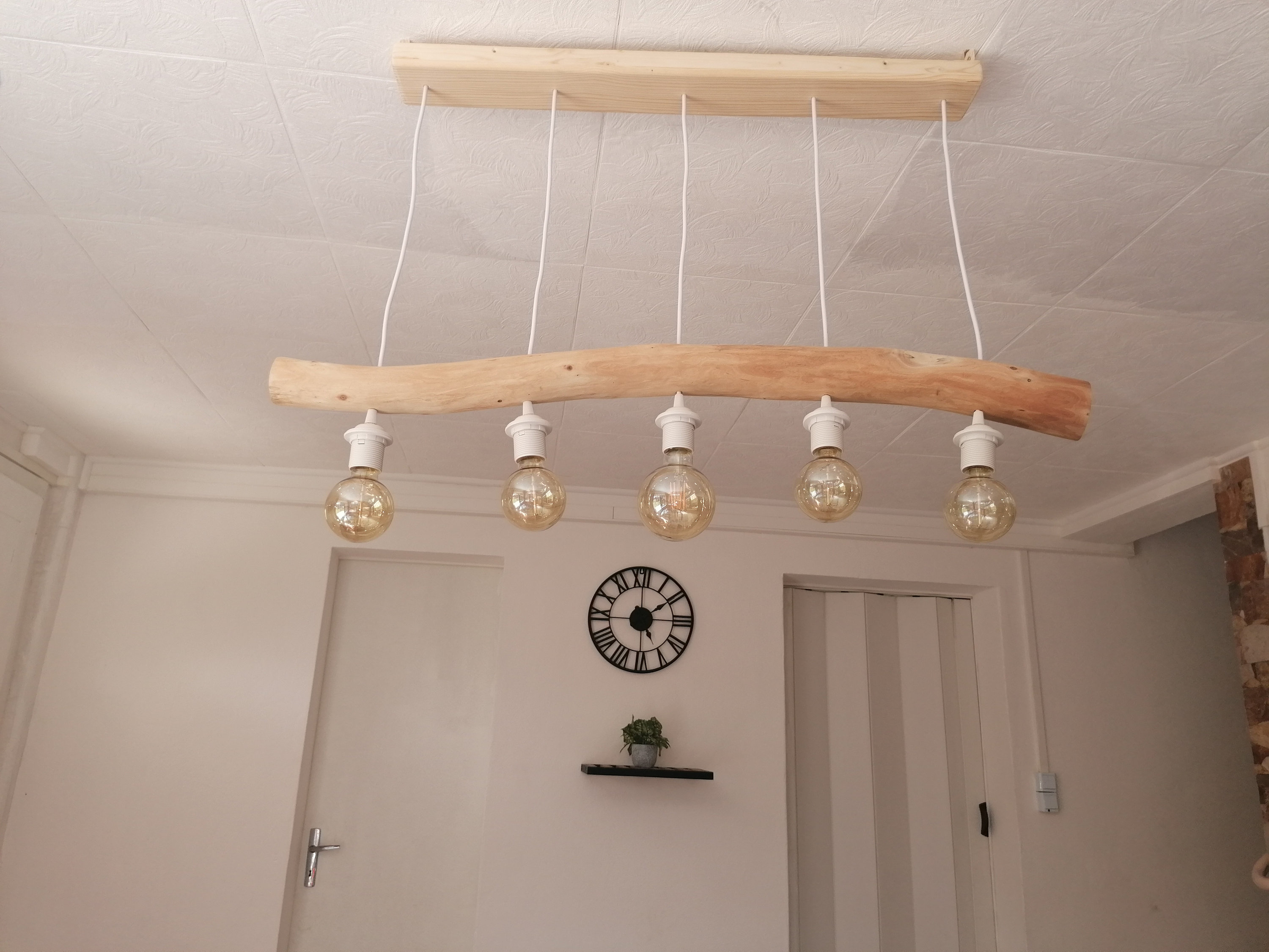 Lustre en bois flotté, suspension luminaire en bois flotté, lampe suspendue