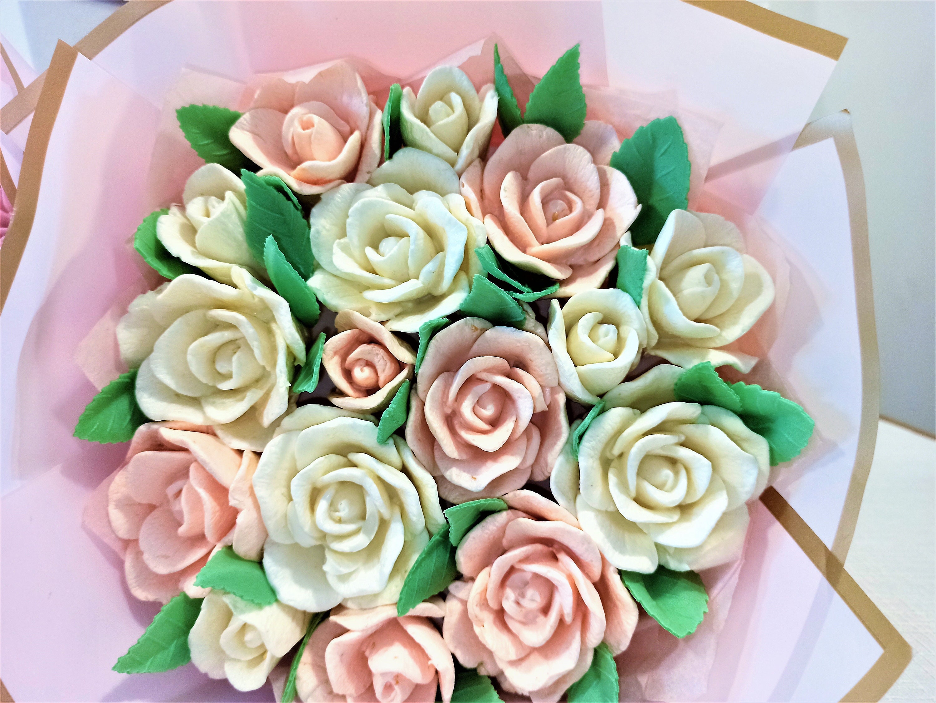 Bouquet gourmand fleurs gourmet marshmallow cadeau original gourmandise  femme chamallow roses saveur abricot/vanille guimauve anniversaire :  confiserie par river2002