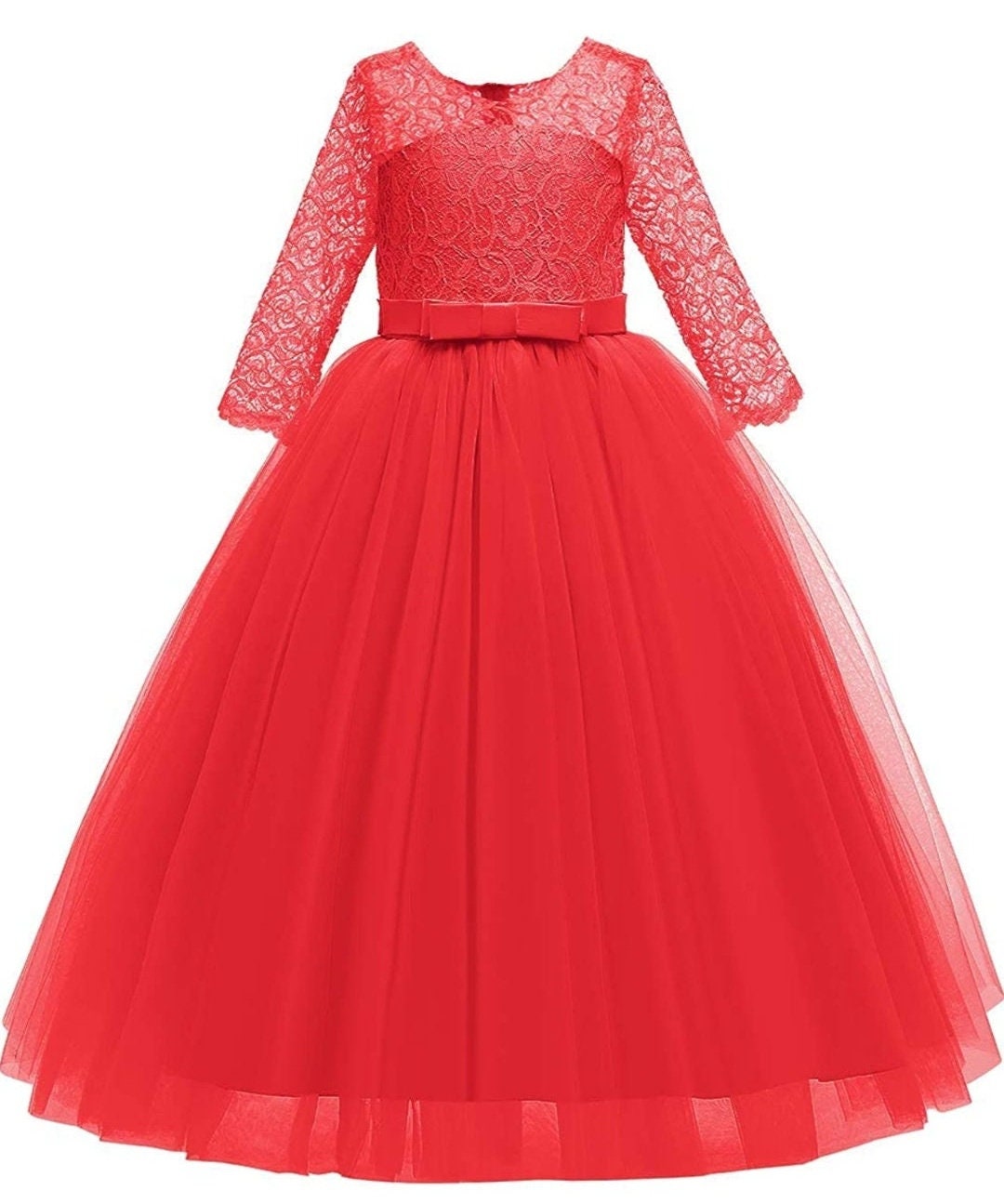 Robe princesse rouge longue en dentelle demoiselle d
