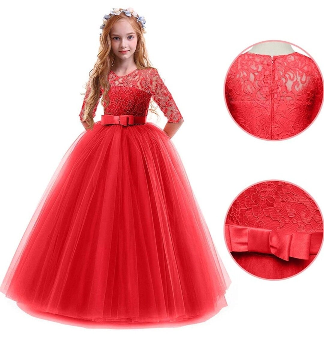 Robe princesse rouge longue en dentelle demoiselle d