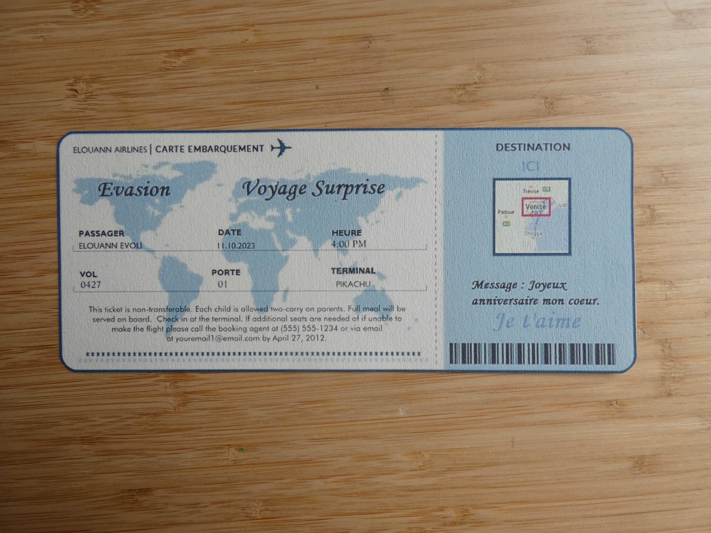 Carte à gratter billet d'avion personnalisable / carte d