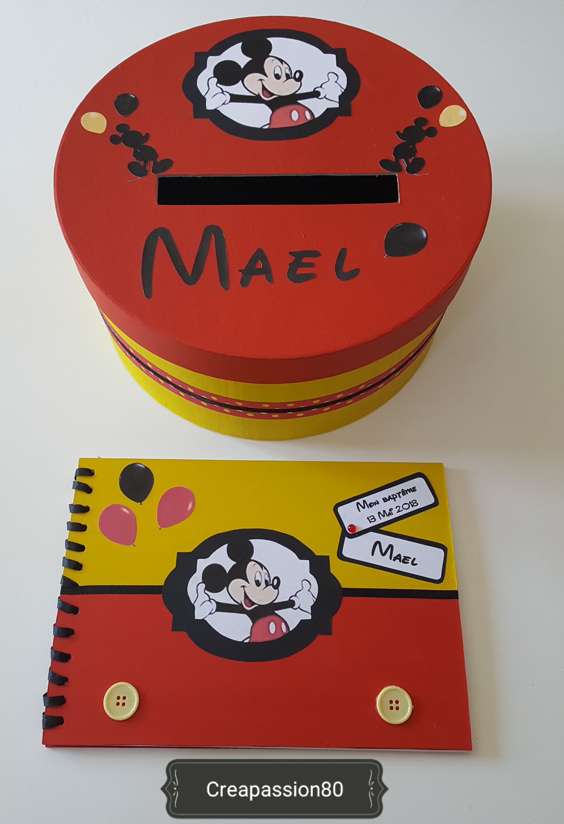 Livre D Or Theme Mickey Mousse Au Couleur Rouge Et Jaune Pour Bapteme Ou Anniversaire Accessoires Mariage Par Creapassion80