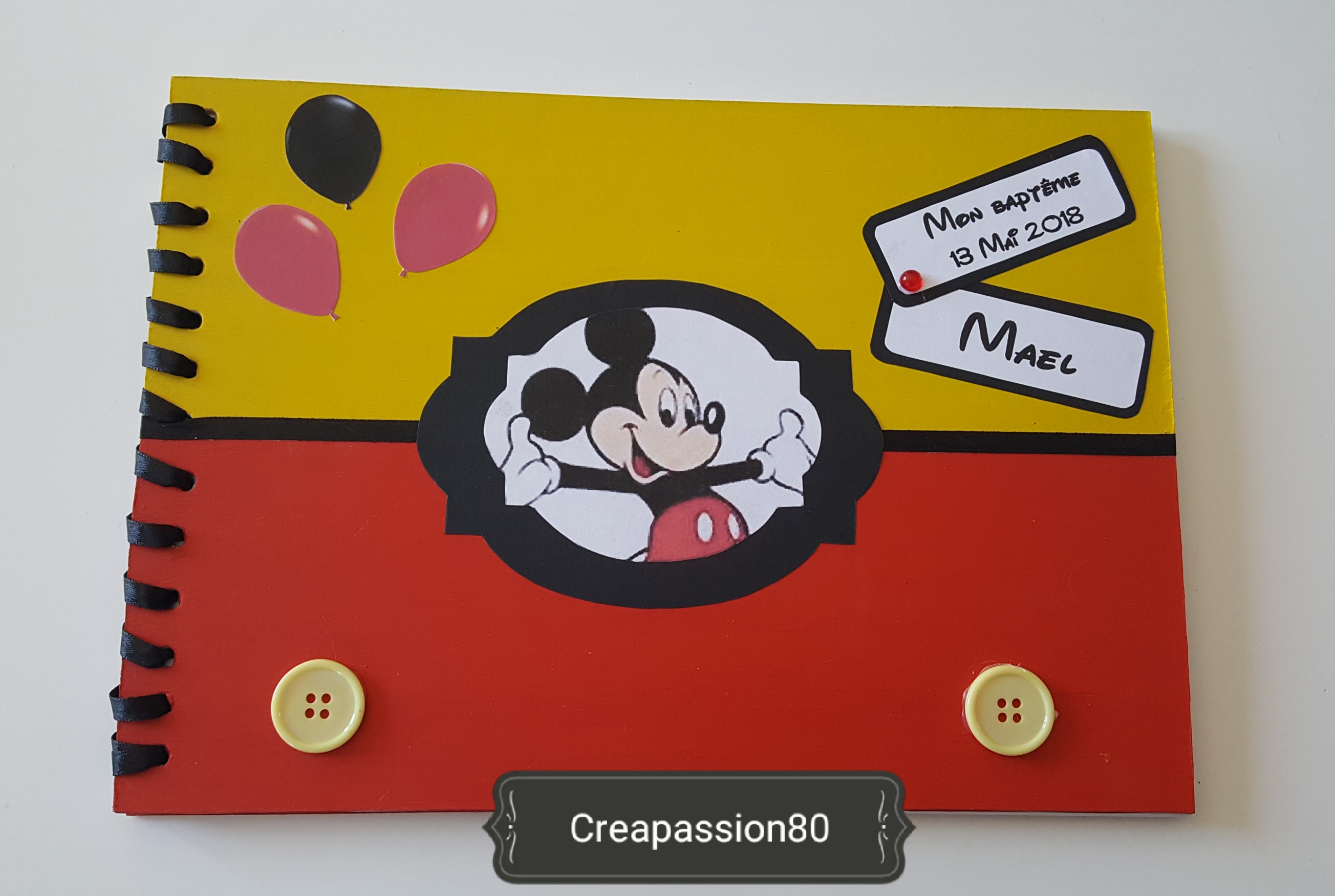 Livre D Or Theme Mickey Mousse Au Couleur Rouge Et Jaune Pour Bapteme Ou Anniversaire Accessoires Mariage Par Creapassion80
