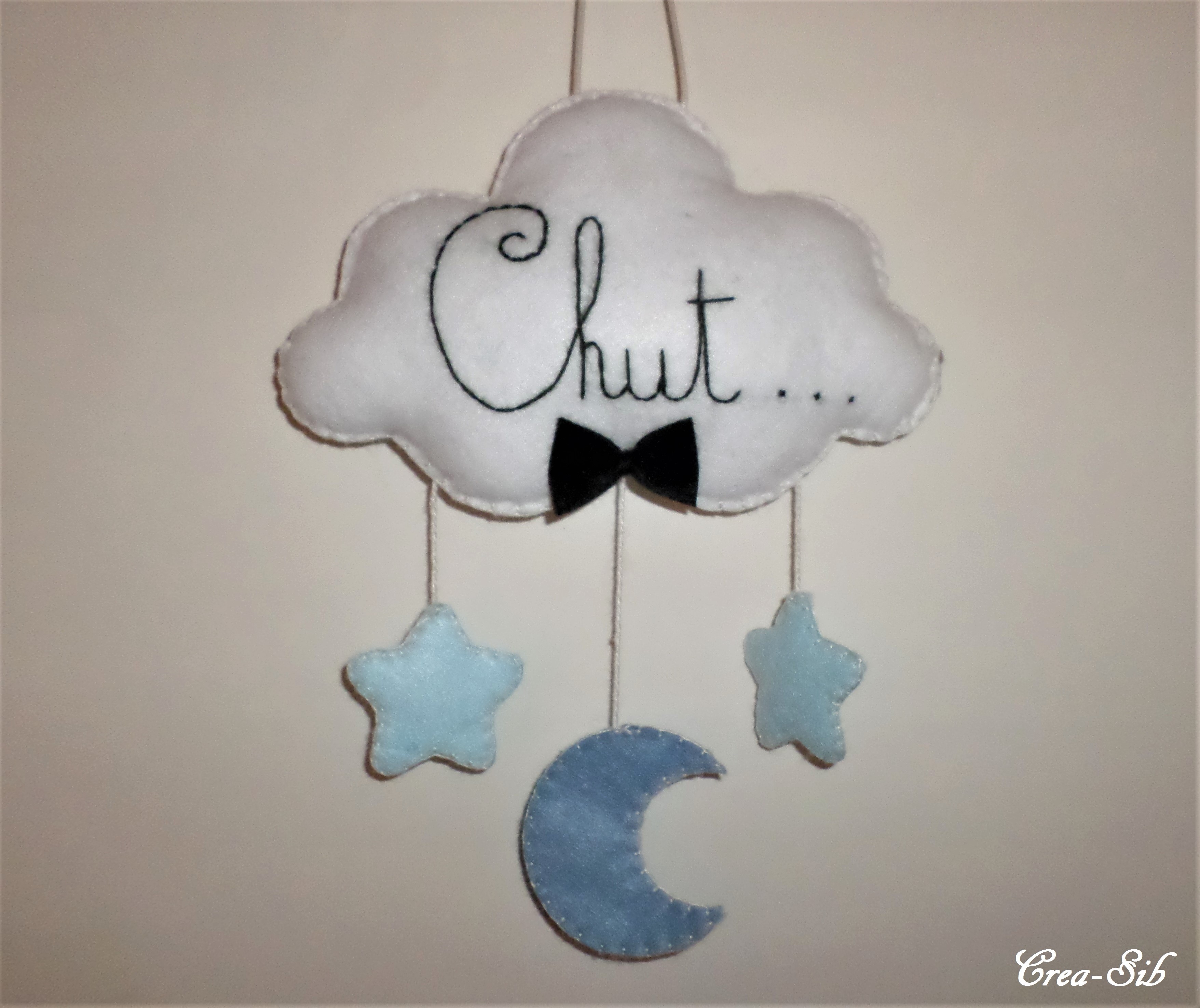Suspension Nuage Chut Lune Et Etoile En Feutrine Tons Bleu Accessoires Bebe Par Crea Sib
