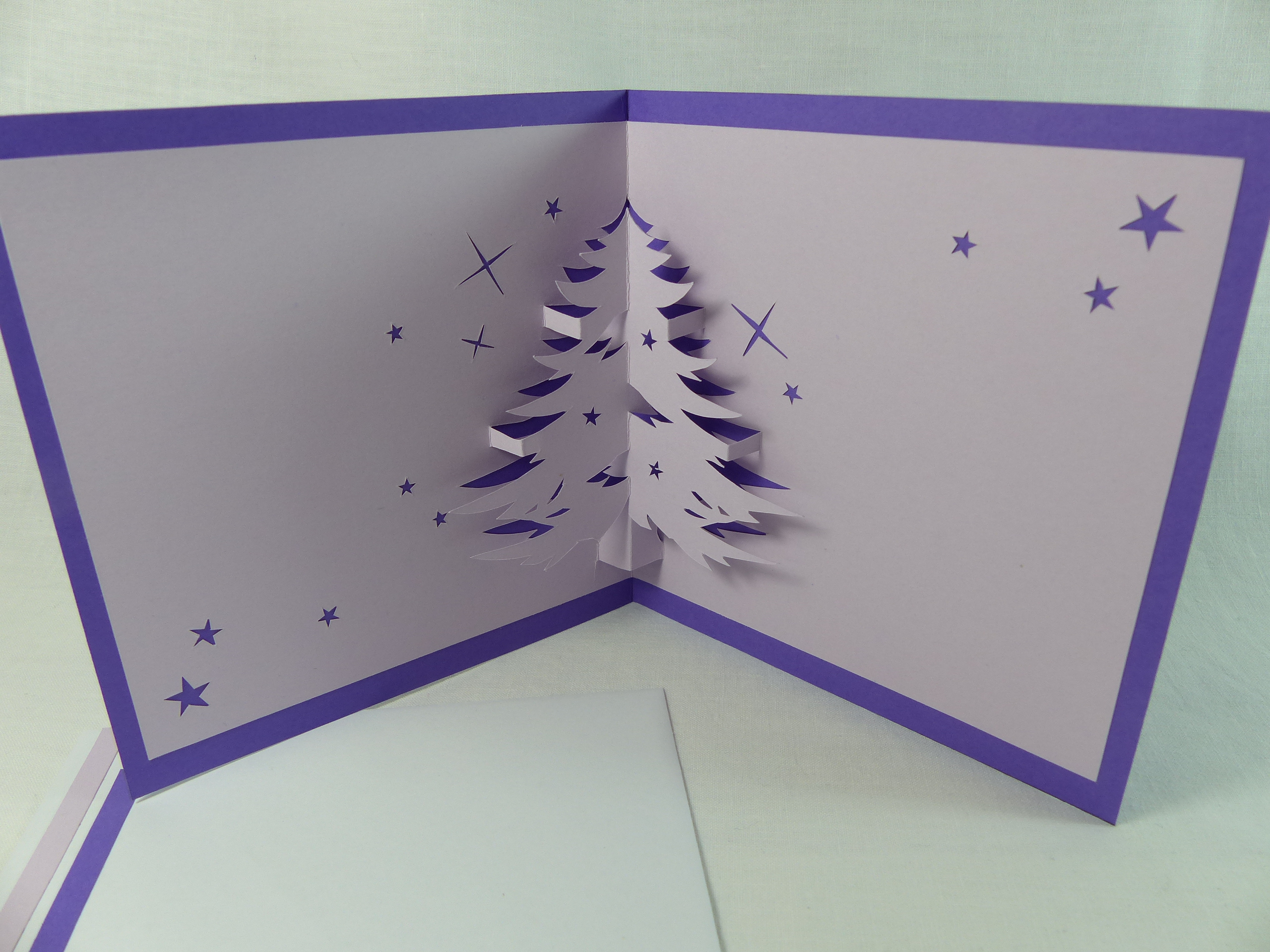 Carte De Vœux Sapin De Noel En Relief 3d Kirigami 90 Couleur Violine Lilas Papeterie Cadeau Remerciement Par Cartofil