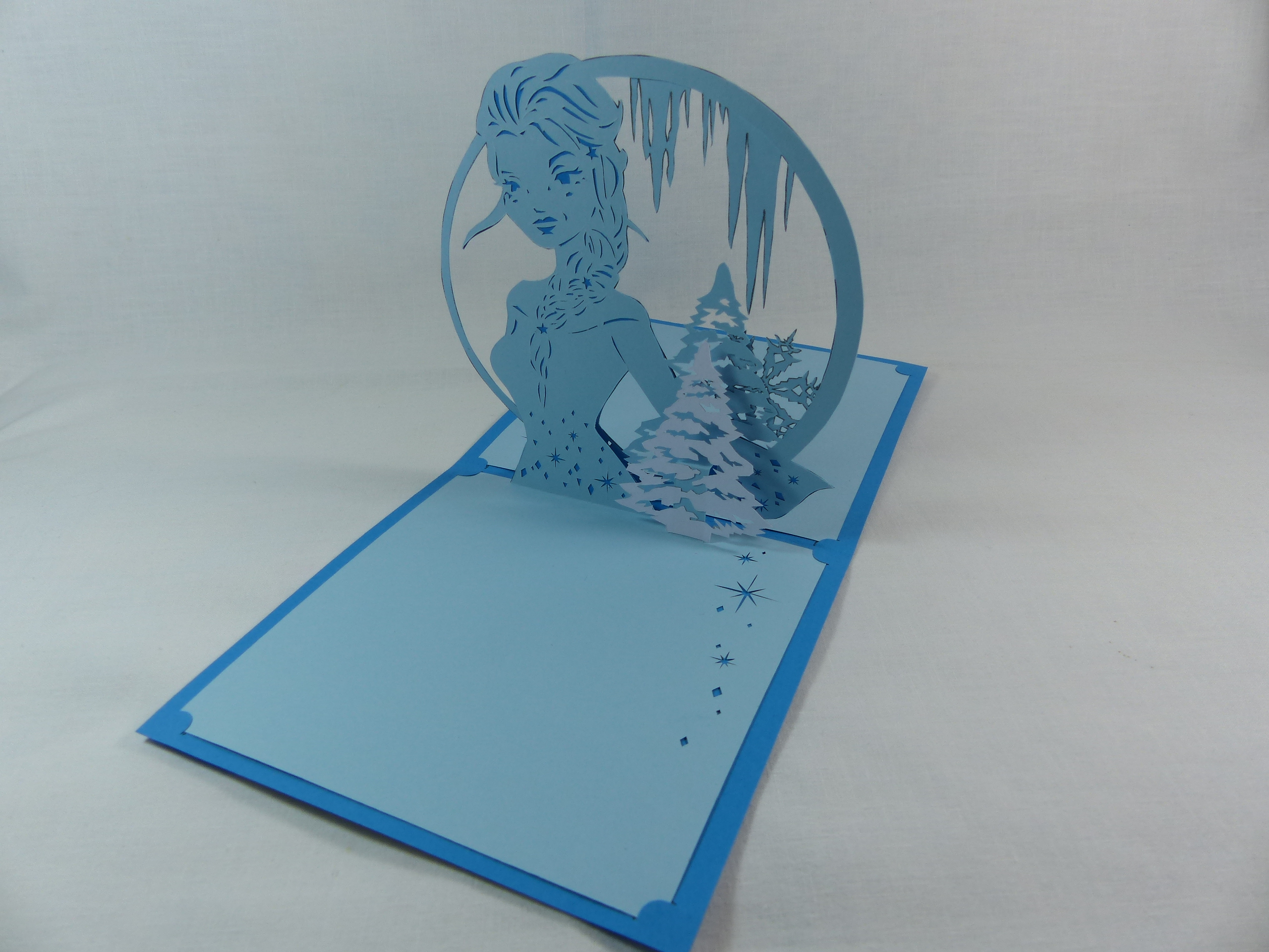 Carte Reine Des Neiges Pour Anniversaire Ou Autre Occasion En Relief 3d Kirigami Couleur Bleu Turquoise Et Bleu Alize Papeterie Cartes Anniversaire Par Cartofil
