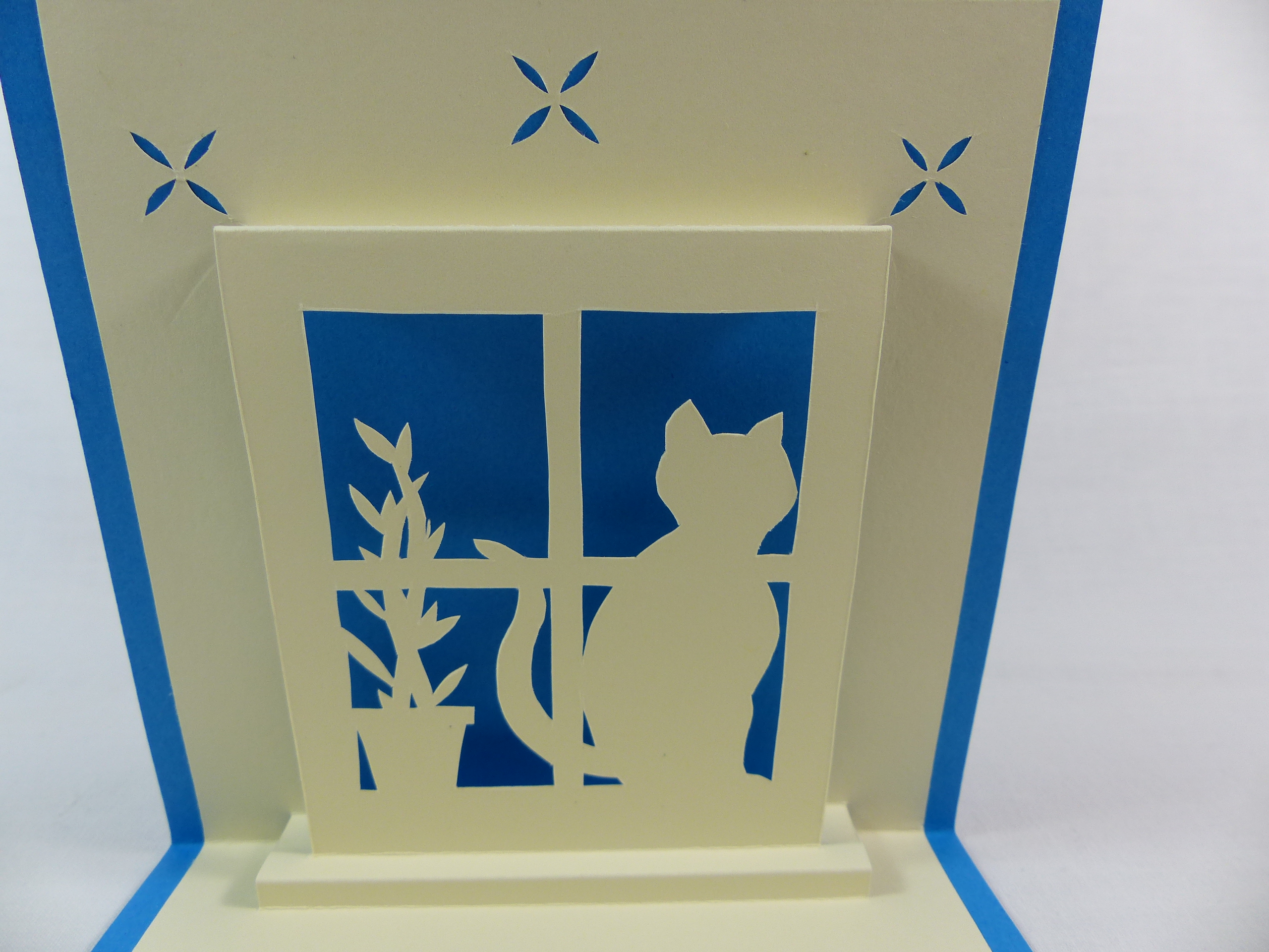 Carte Chat A La Fenetre En Relief Kirigami 3d Couleur Bleu Turquoise Et Ivoire Papeterie Cartes Anniversaire Par Cartofil