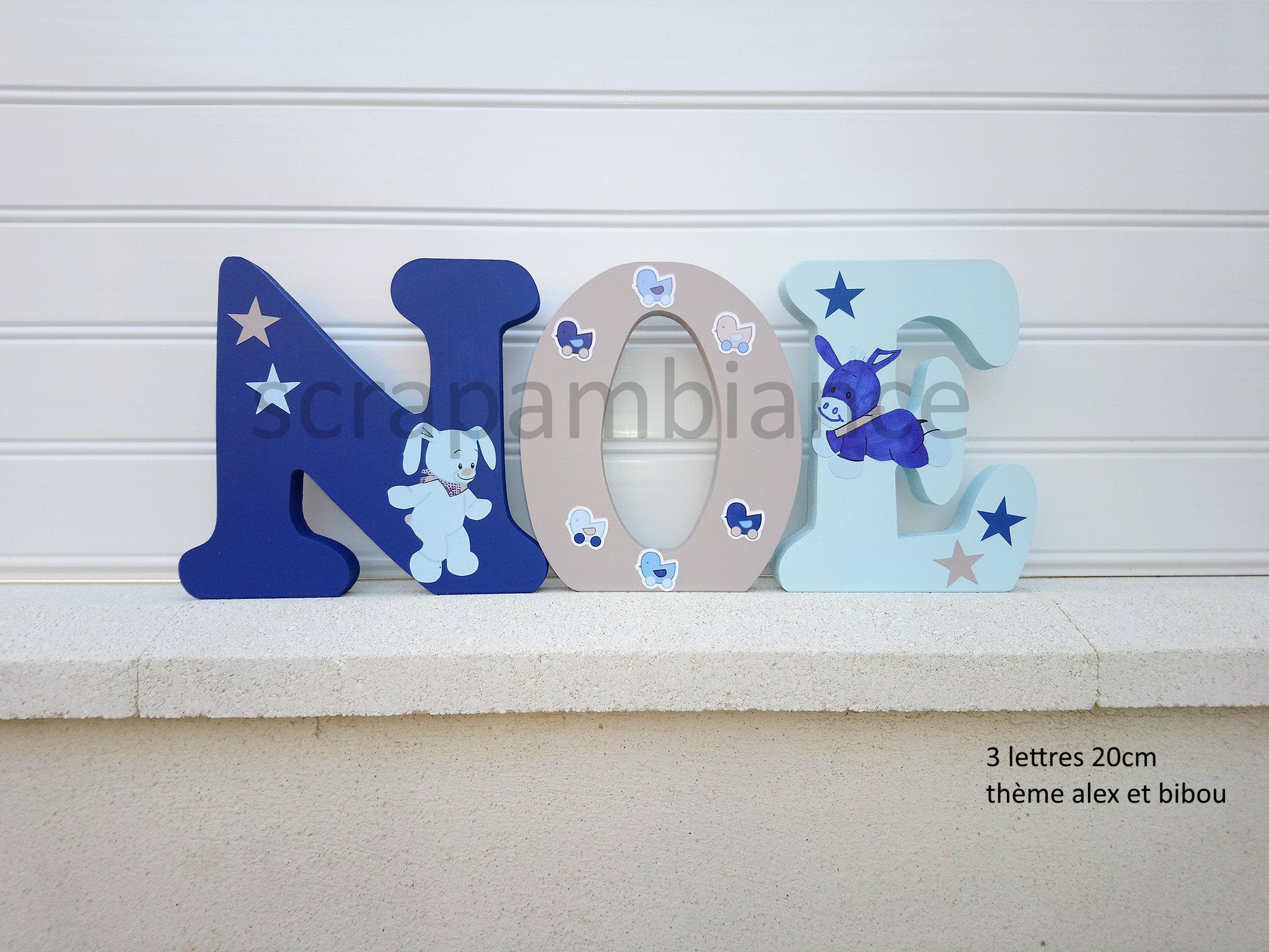 Lettre Prenom En Bois Prenom En Bois Lettre Decoration Chambre Lettre Decoration Bebe Lettre A Poser Prenom A Poser Personnalise Theme Alex Et Bibou cm De Hauteur Decoration Pour Enfants Par Scrapambiance