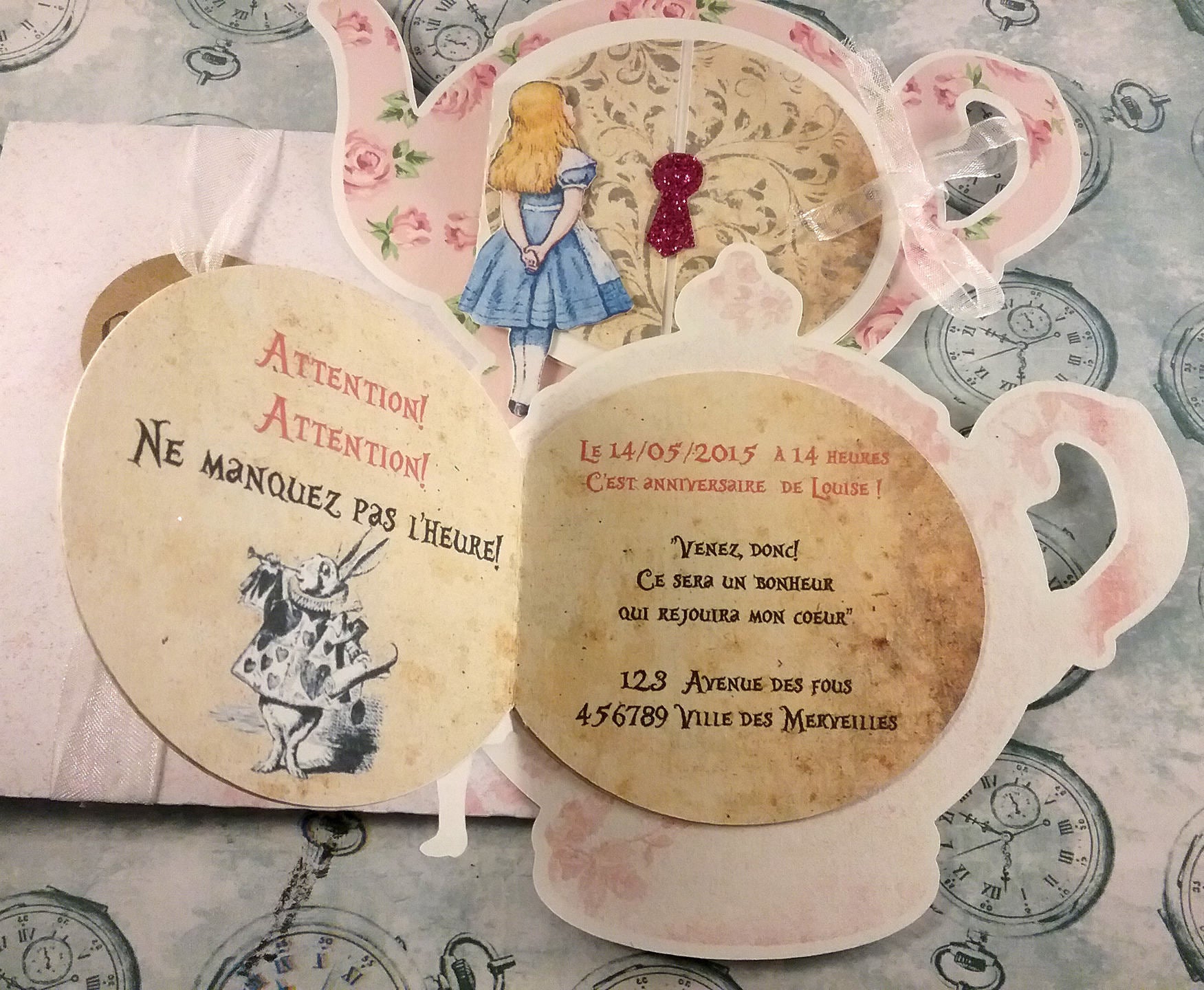 Faire Part Alice In Wonderland Alice Au Pays Des Merveilles Avec Enveloppe Par Laboiteaboites