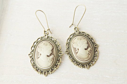 Victorian earrings cameo jewelry bronze earrings mothers day gift