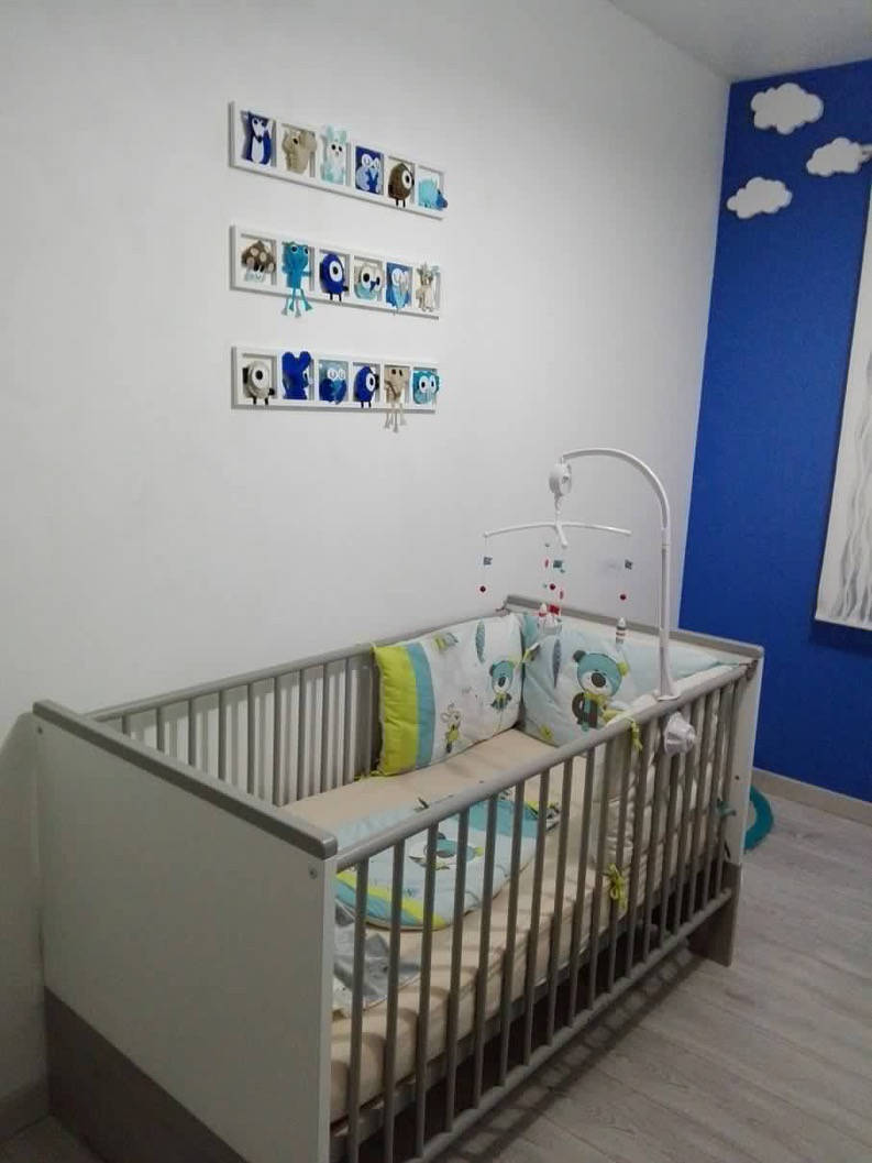 Decoration Murale Chambre Enfant Animaux En Feutrine Tons Blanc Beige Taupe Et Bleu Cadeau De Naissance Original Par Decobebe