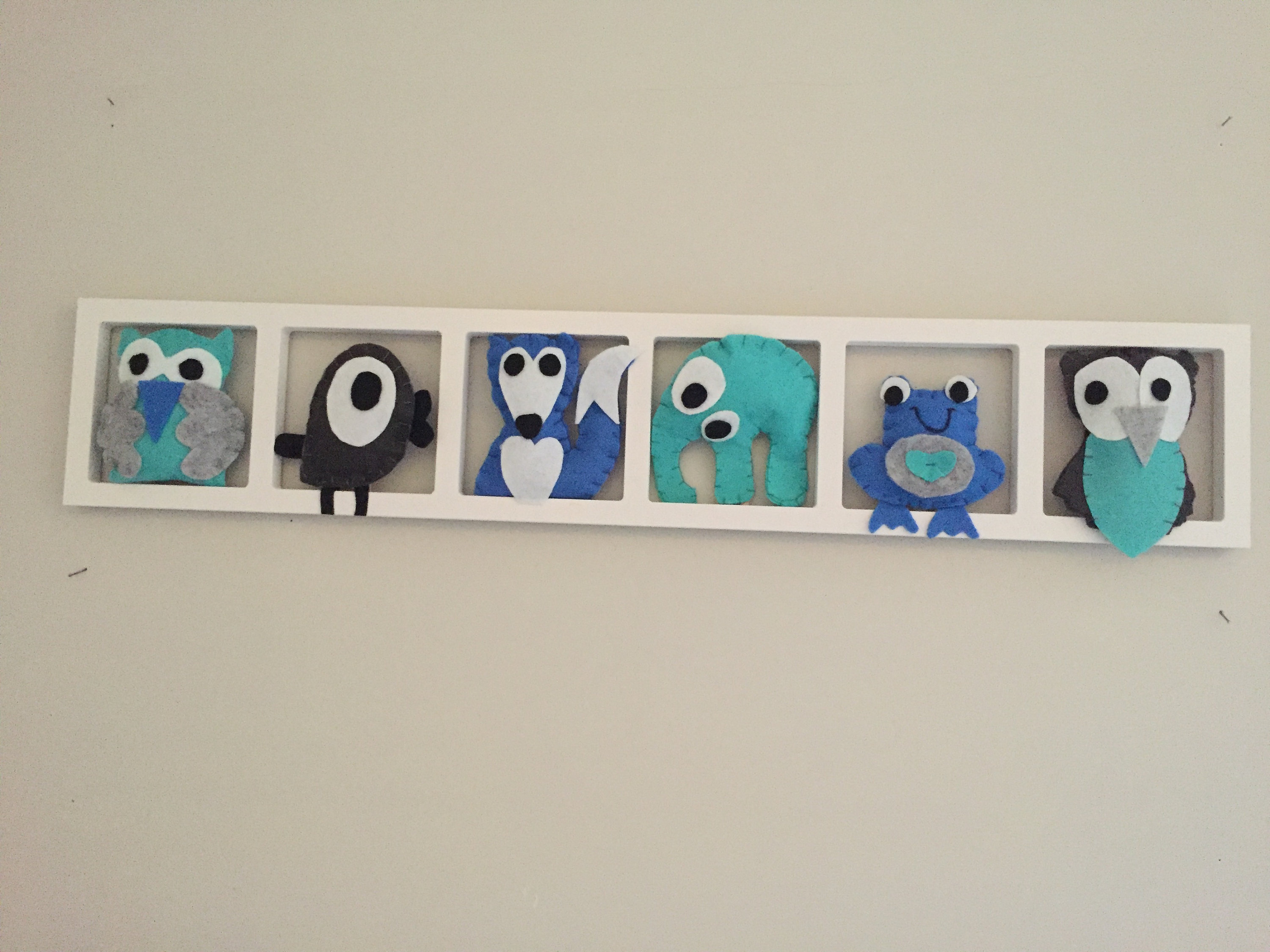 Decoration Chambre Bebe Cadre Mural Animaux Feutrine Turquoise Bleu Par Decobebe