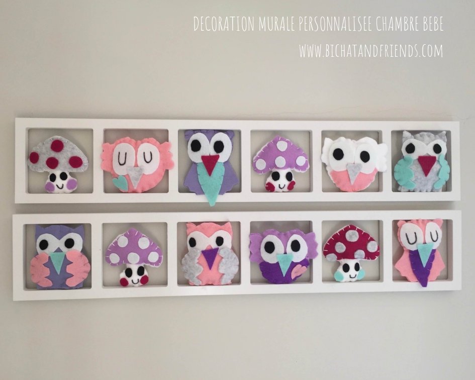 Decoration Chambre Fille Cadre Mural Figurines Rose Gris Cadeau De Naissance Original Par Decobebe