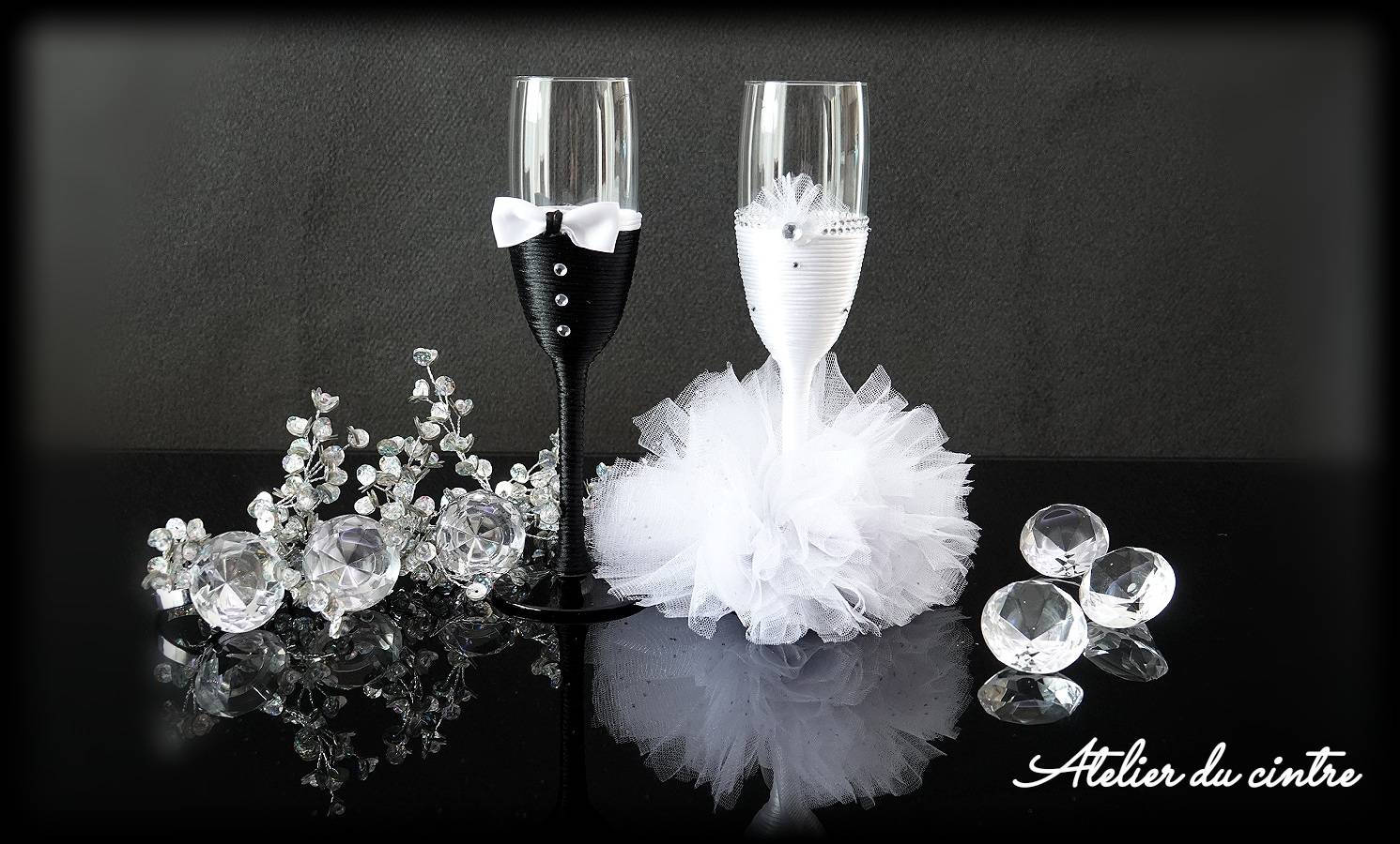 Gesh Lot de 2 flûtes à champagne tendance en cristal pour mariée et marié 