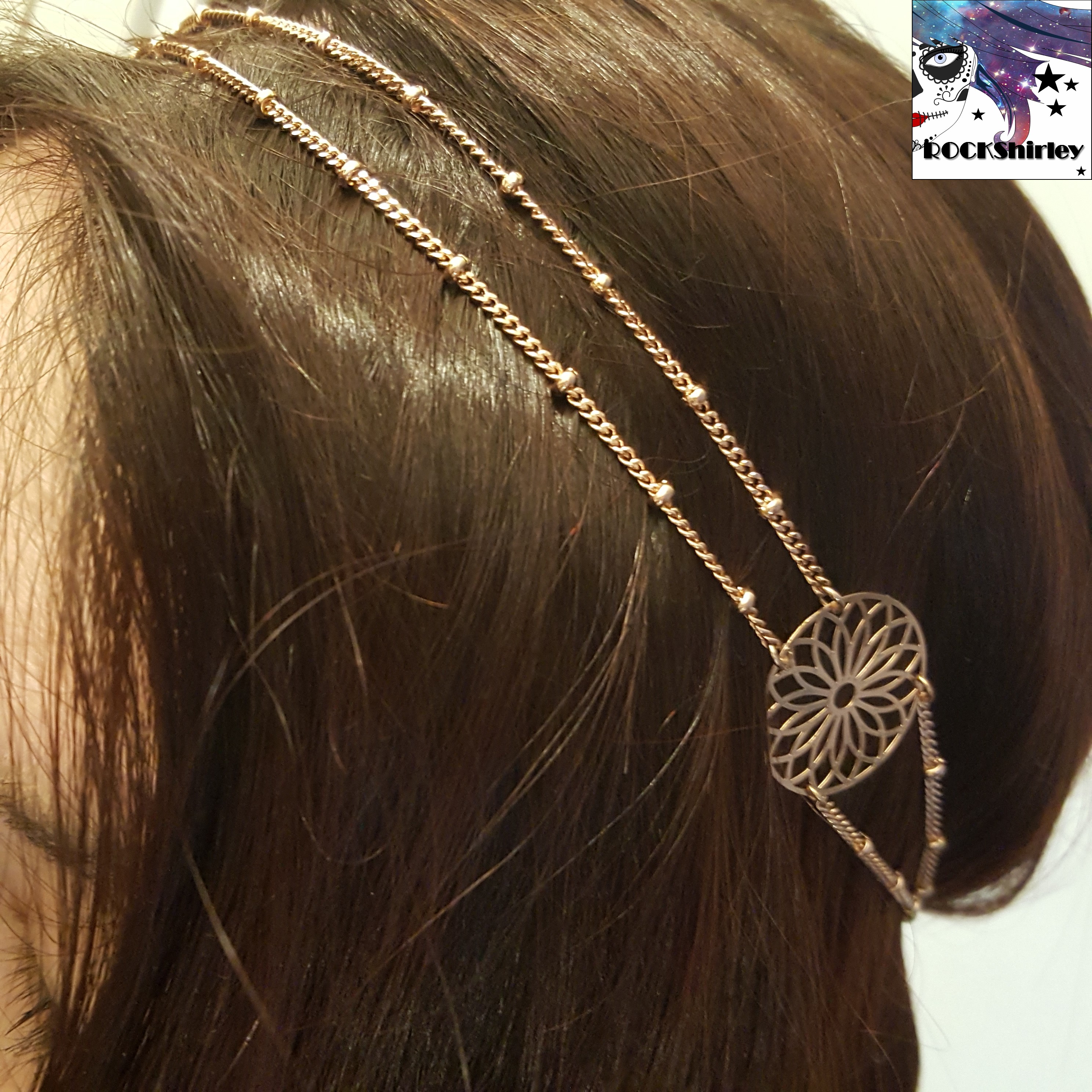 Femme Bijoux Fleur Rose Fashion métal élastique chaîne bande de cheveux Serre-Tête Creuse 