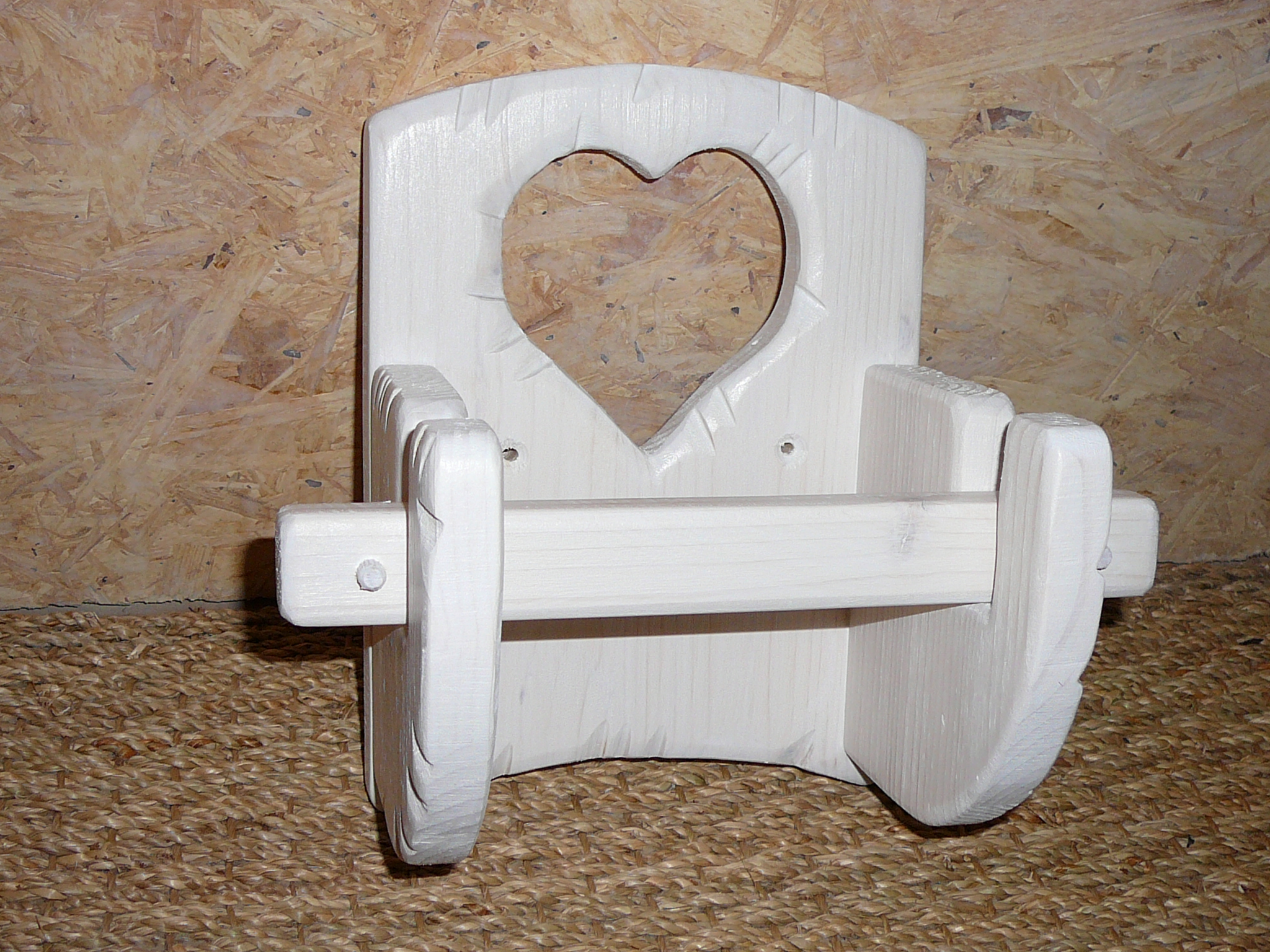 Dérouleur papier wc blanc toilettes coeur bois shabby chalet/montagne
