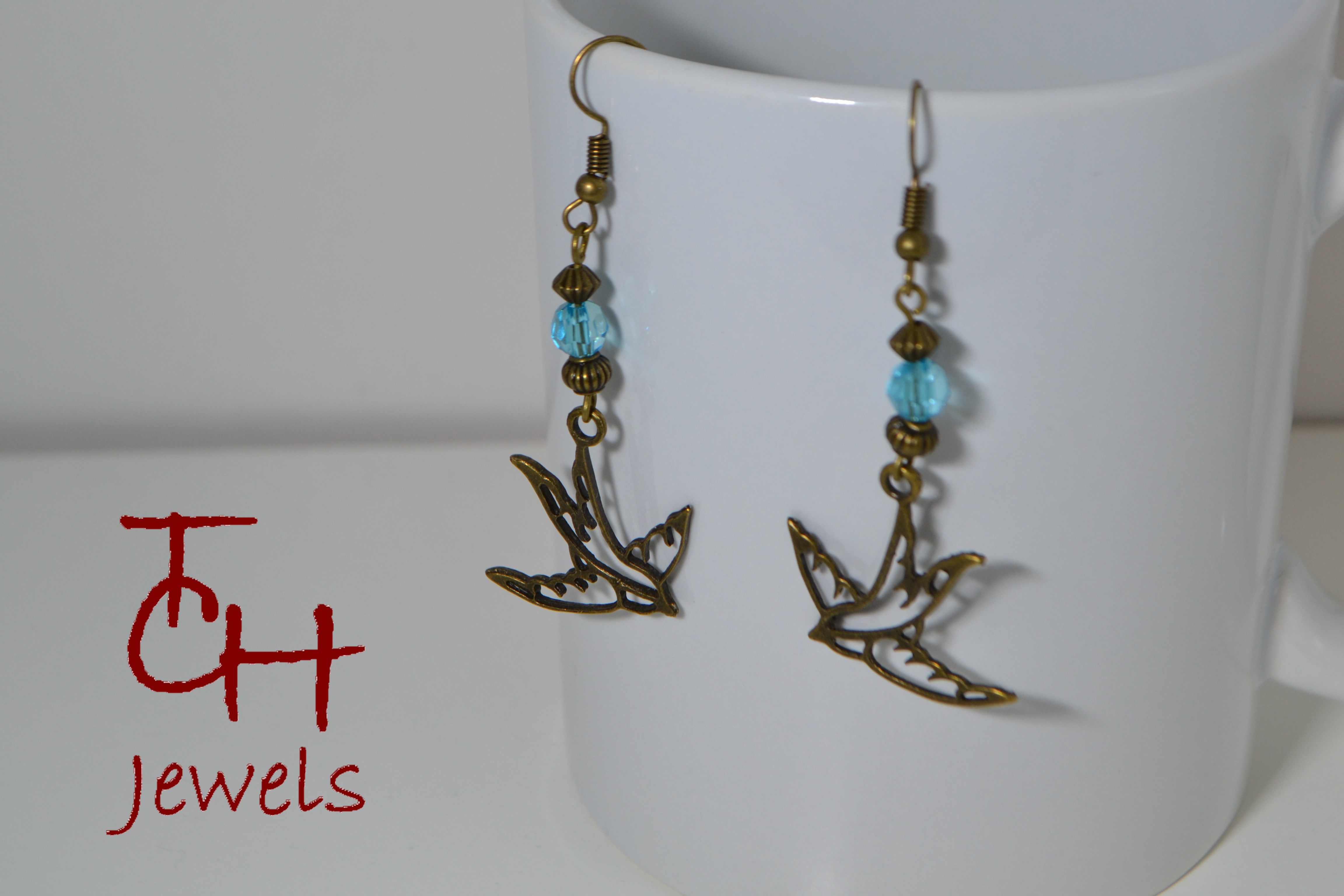 Boucles D'oreilles Hirondelles Dorées - Style Rétro Pinup - Neuves
