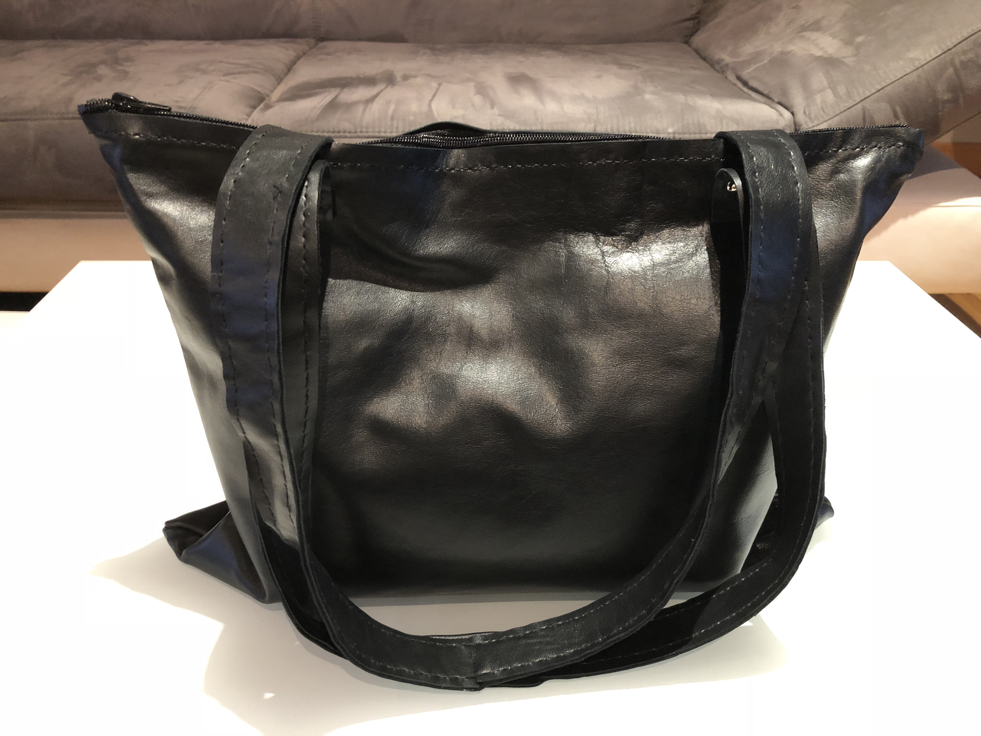 Cabas en cuir de veau noir souple motif : sacs-autres-sacs ...