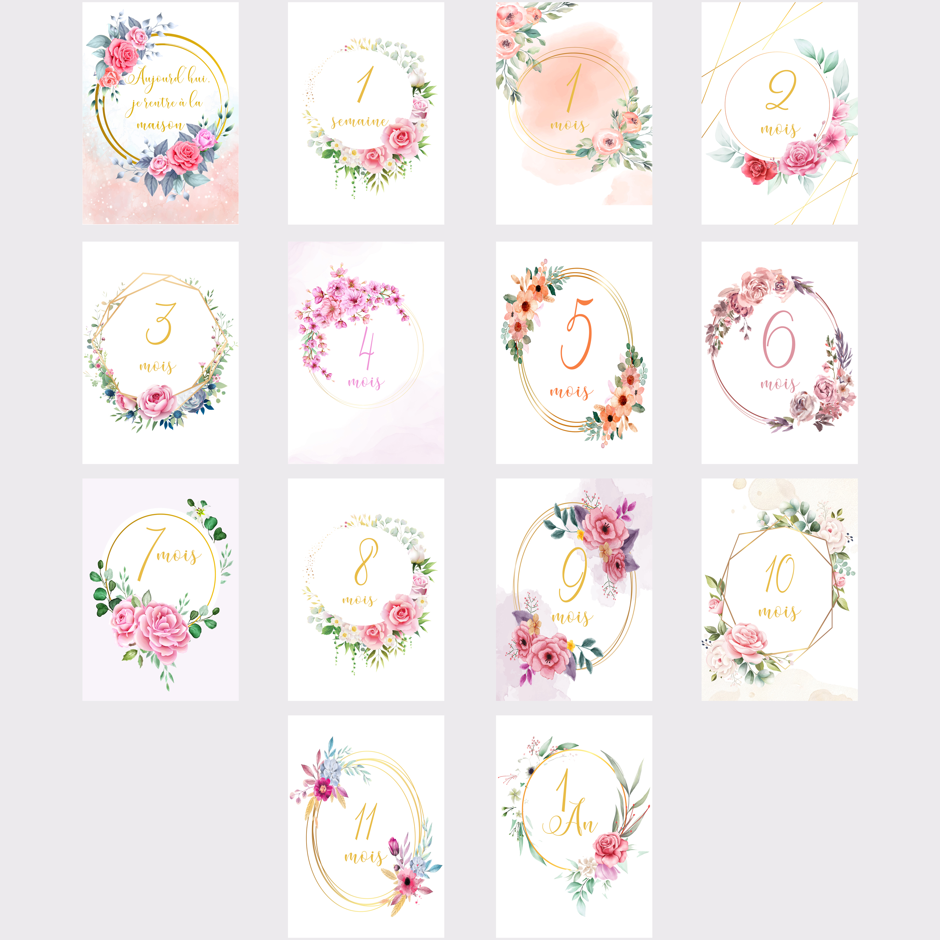 Cartes Etape Bebe Fille Ma Premiere Annee Mois Par Mois Motif Floral Lot De 14 Cartes En Papier Photo Ideal Cadeau Naissance Baby Shower Accessoires Bebe Par Mimicarte
