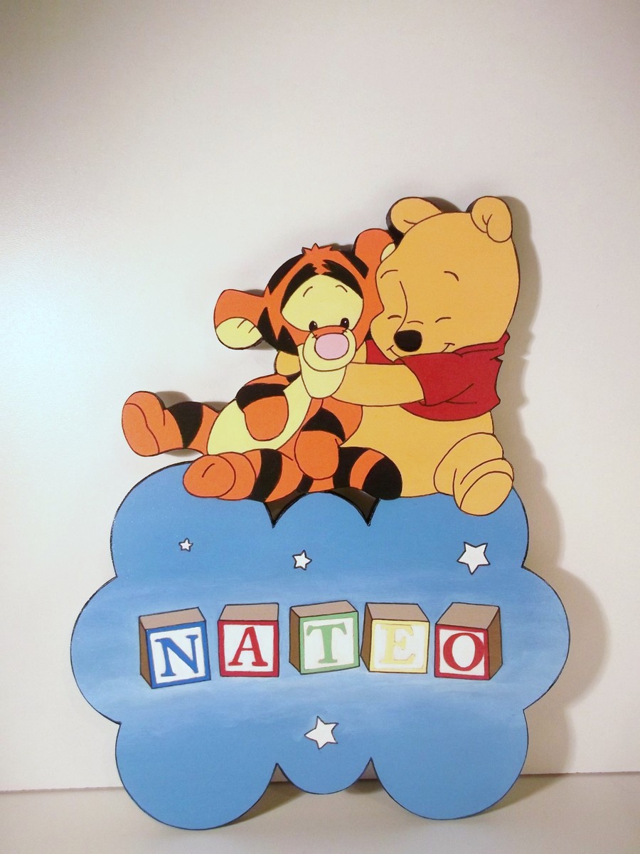 Plaque de porte pr nom avec b b winnie et tigrou enfants