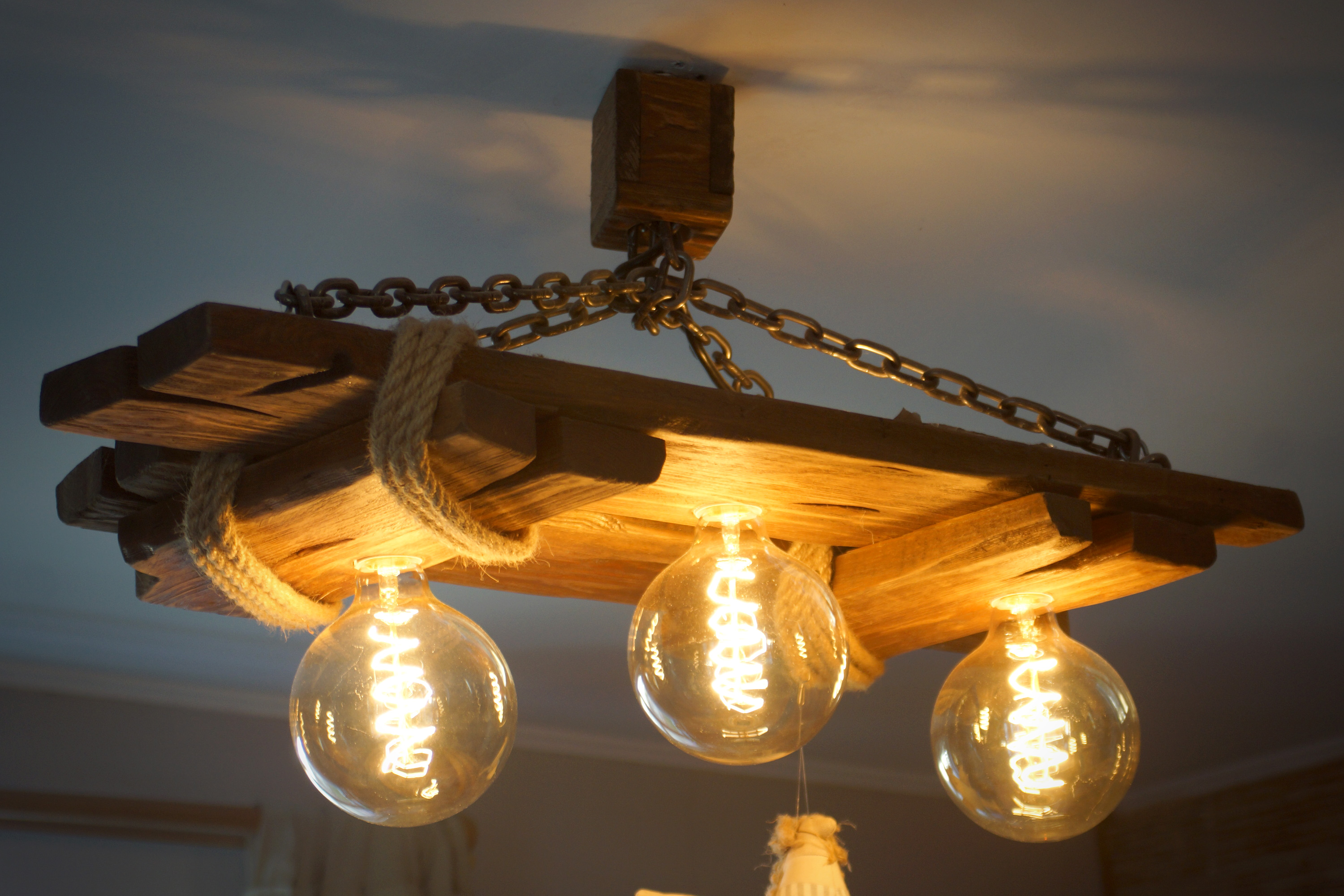Lustre en bois vieilli, plafonnier en bois vieilli, lustre, rustique