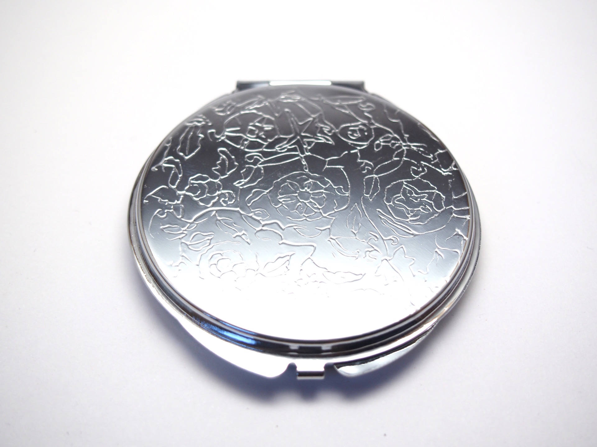 Miroir de poche double personnaliser en m tal argent grav 67mm
