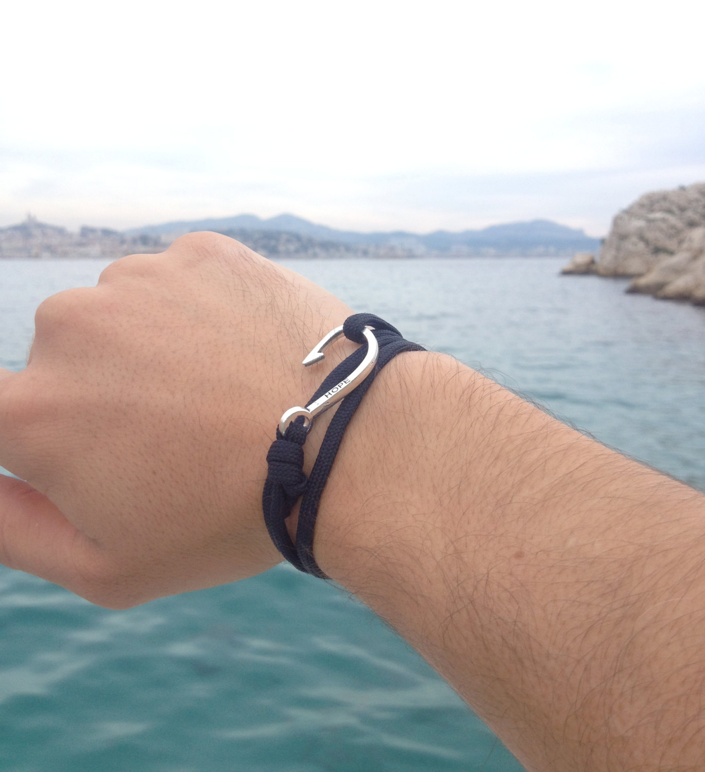 Bracelet Cordon Bleu Et Hamecon Argent Par Braceletdebagatelle