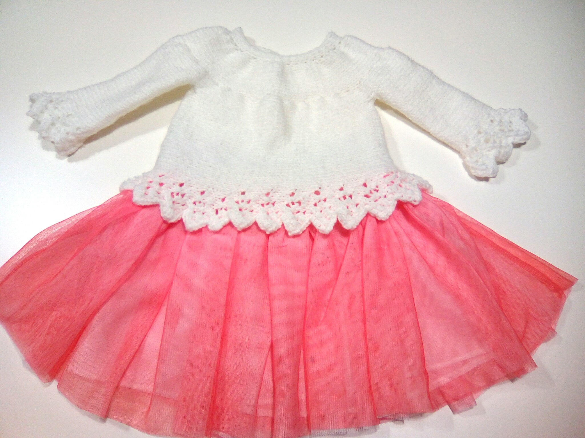 Tricot robe tulle tutu manches longues rose blanc bébé ...