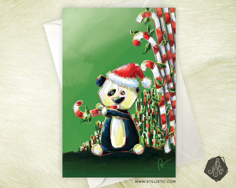 Carte De Voeux Noel Nouvel An Fetes De Fin D Annee Bebe Panda Et Sucres D Orge Illustrations Dessins Par Stillistic